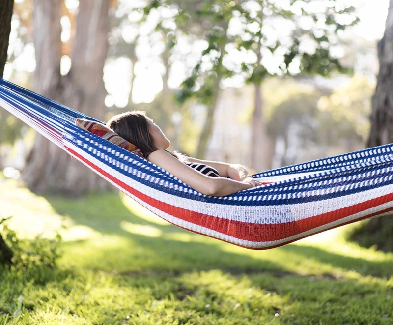 American Flag Pattern Hammock, Woven Americana Style on Deck