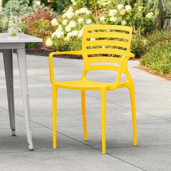 Arm Chair Yellow Resin Integrated Arms Molded Minimalist