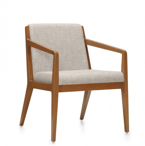 Armchair Wood Toned Frame Open Arm Design Tapered Legs Professional