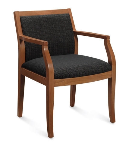 Armchair Wood Toned Tapered Legs Open Back Mid Century Guest Seating