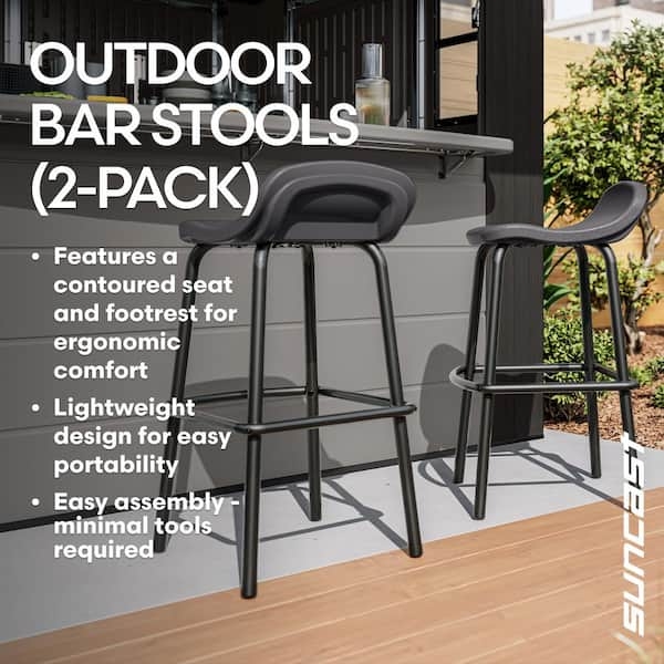 Armless Bar Chair with Slatted Backrest and Charcoal Metal Frame