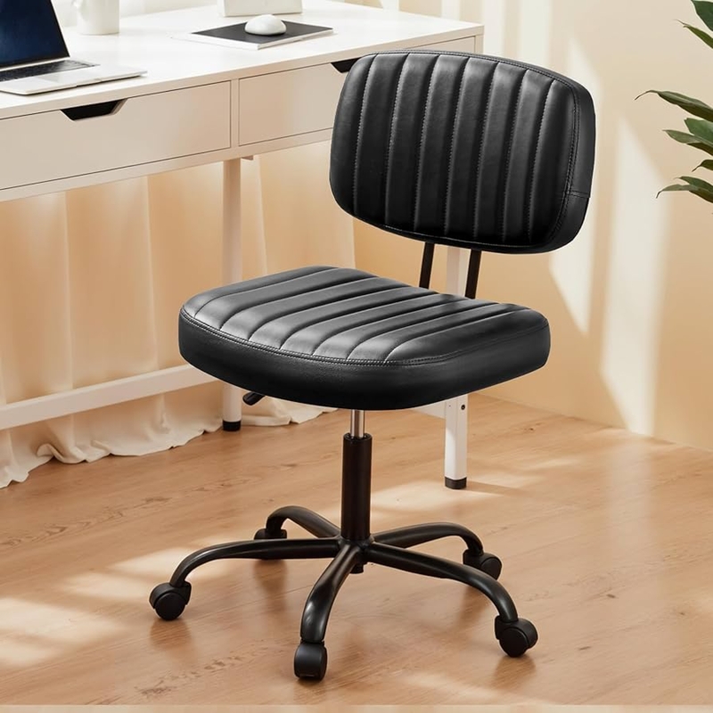 Armless Black Office Chair with Horizontal Channel Ribbing