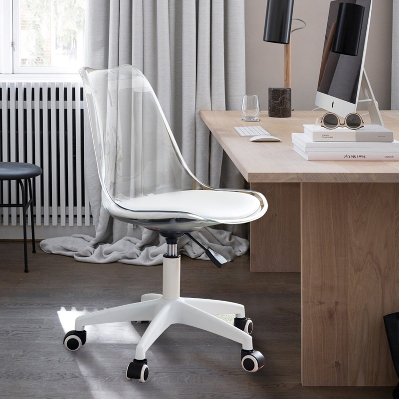 Armless Black Task Chair with Molded Plastic Shell and Polished Metal Base