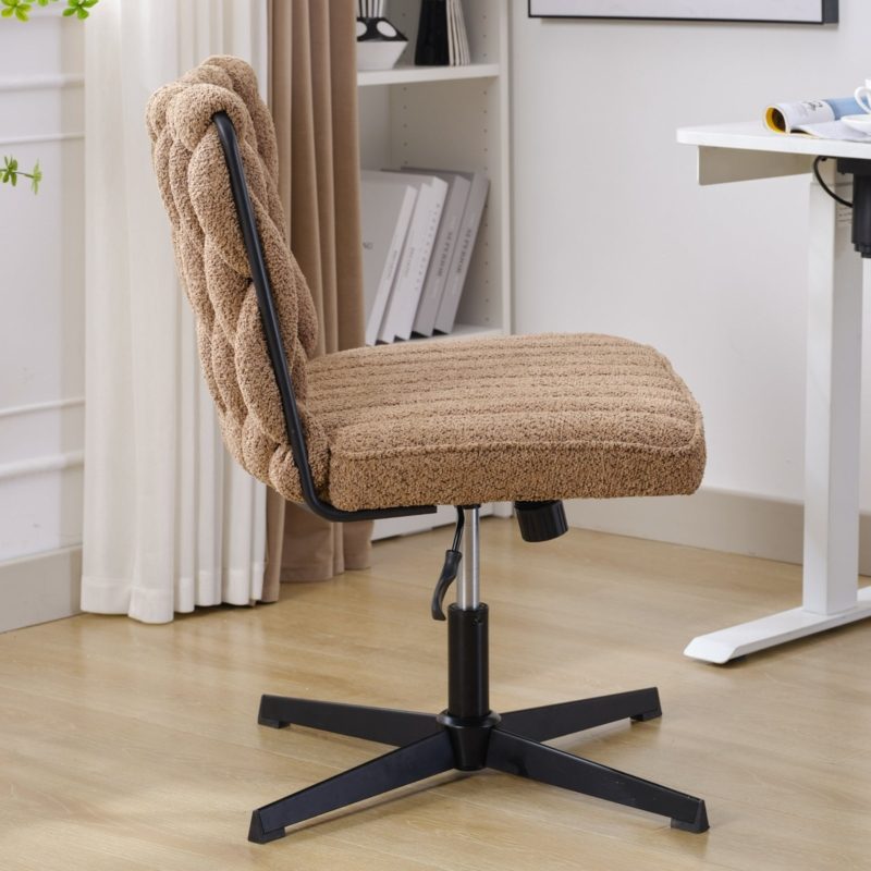 Armless Chair Stationary Base in Brown Fabric with Matte Black Legs