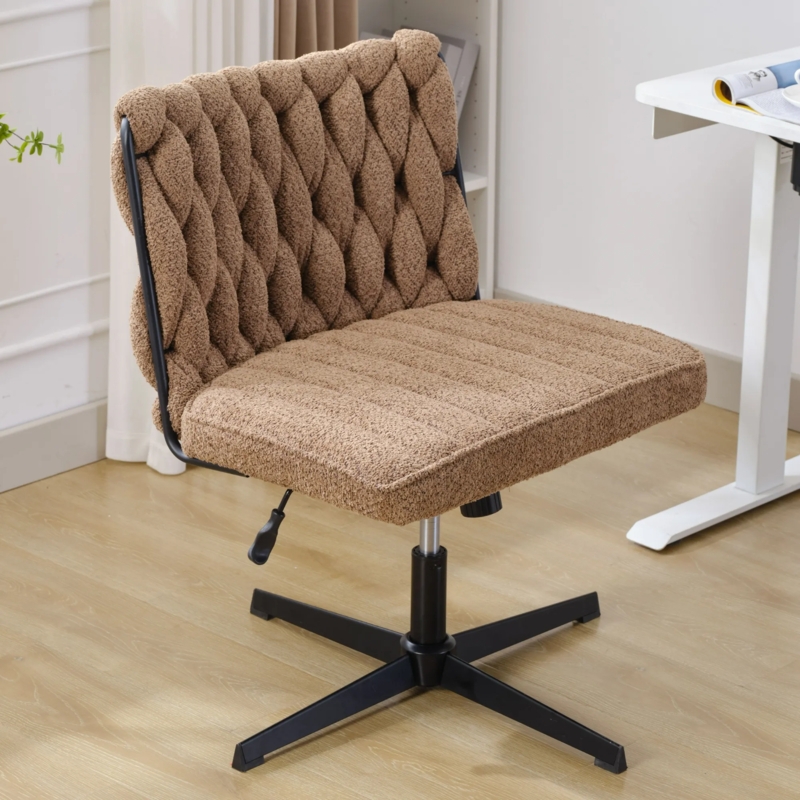 Armless Desk Chair Brown Leather Like Sled Base Metal Frame Modern