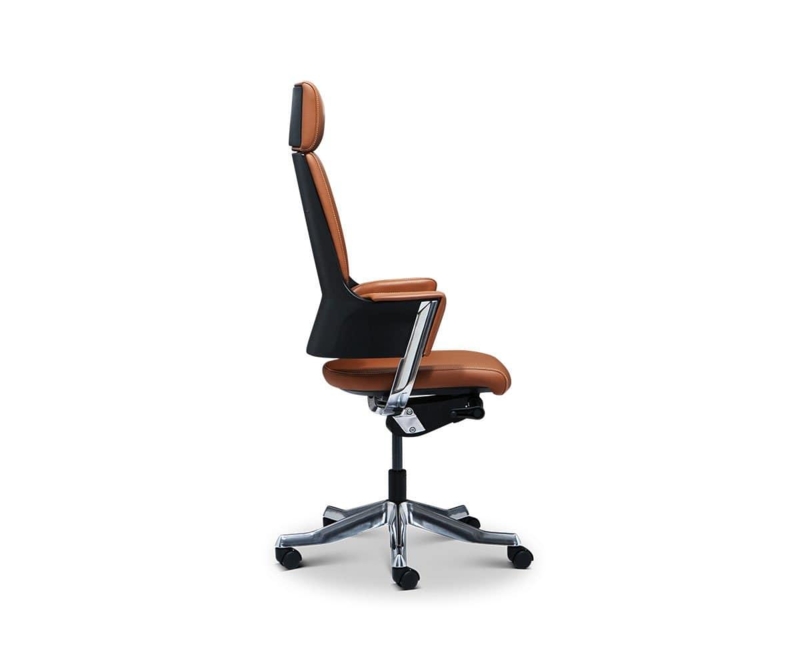 Armless Desk Chair in Cognac with Horizontal Ribbed Stitching