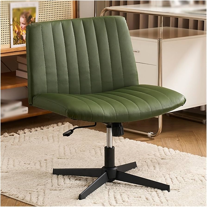 Armless Desk Chair Sage Green Gold Cross Base Wide Cushion