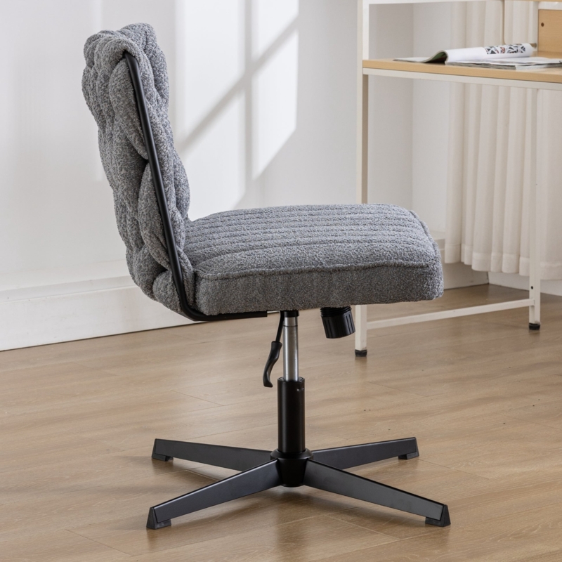 Armless Desk Chair Sled Base Channel Tufting Woven Texture Grey