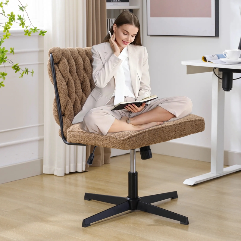 Armless Office Chair Brown Channel Tufted Splayed Metal Legs