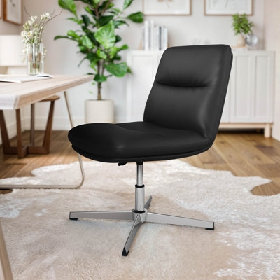 Armless Office Chair Charcoal Grey Channel Tufting Chrome Base