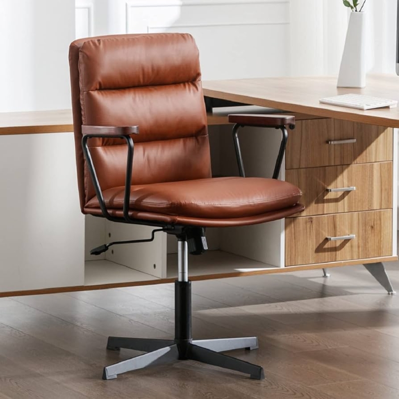 Armless Office Chair Cream Boucle Criss Cross Base Swivel