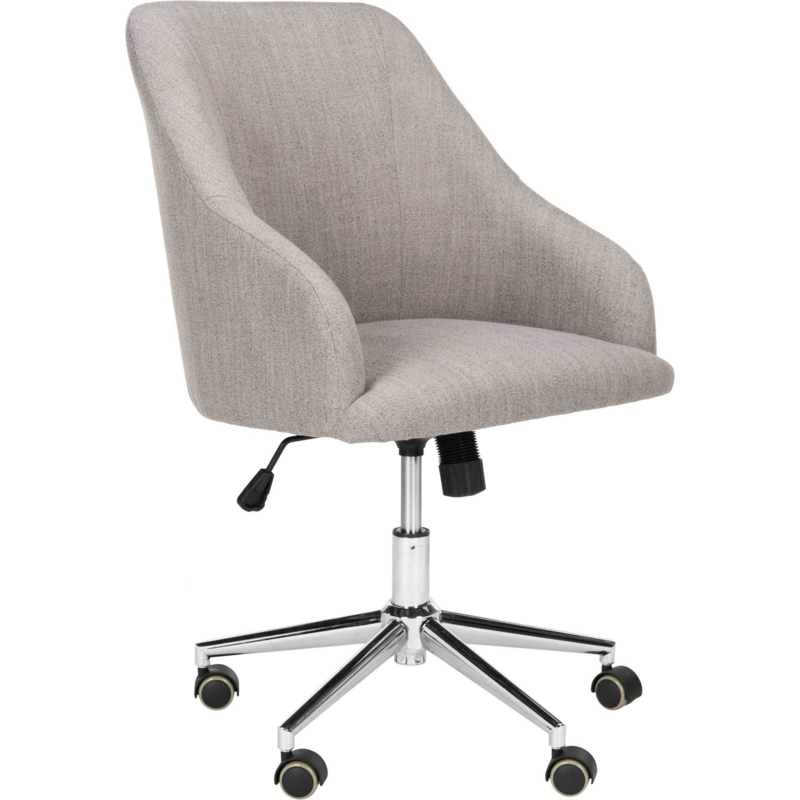 Armless Office Chair Grey Linen-Like Fabric Curved Back Polished Base