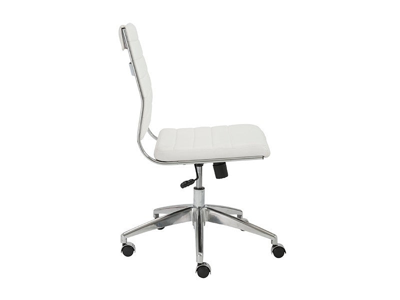 Armless Office Chair: Ribbed Leather-Like Upholstery & Chrome Base Design