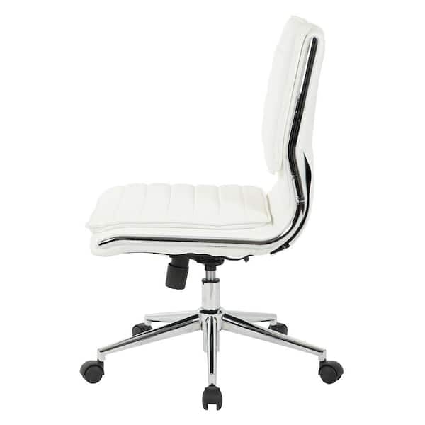Armless Office Chair White Ribbed Mid-Back Polished Chrome Base Task
