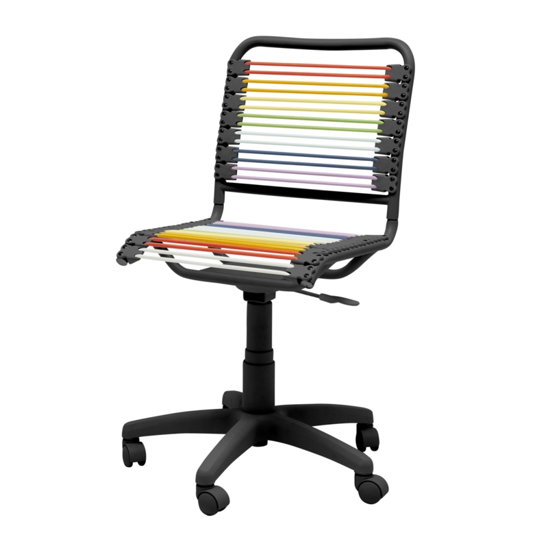 Armless Office Chair with Vibrant Teal Bungee Cords, Chrome Base