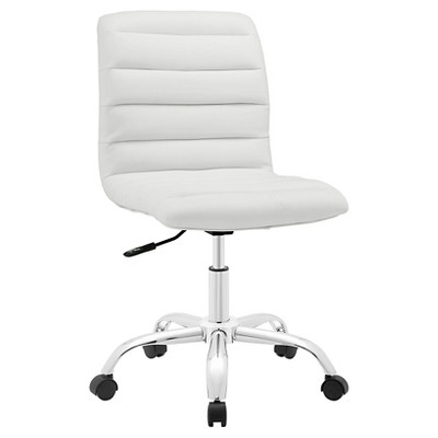 Armless Ribbed Fabric Office Chair with Polished Aluminum Base Design