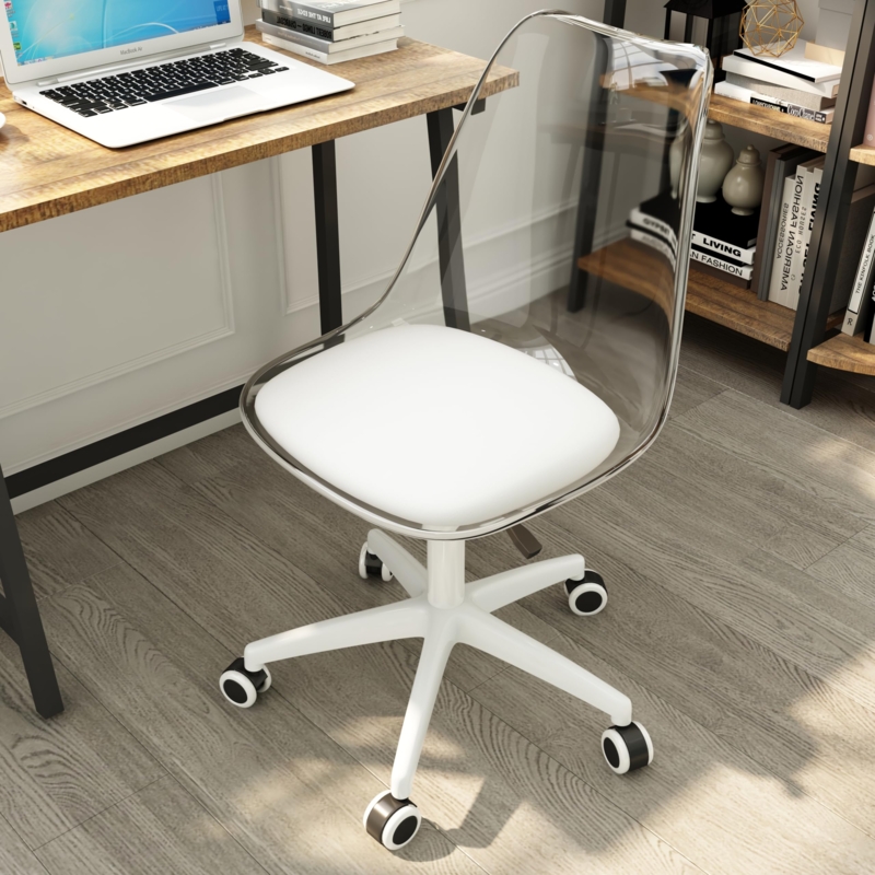 Armless Rolling Office Chair with Acrylic Shell and Polished Star Base