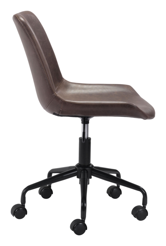 Armless Task Chair Matte Brown Ribbed Upholstery Polished Silver Base