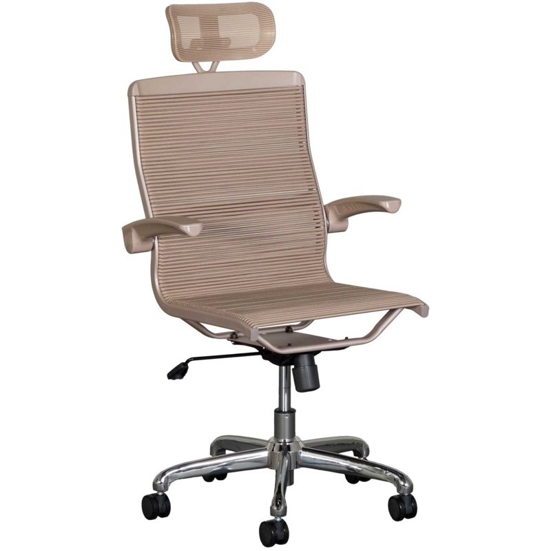 Armless Task Chair with Beige Bungee Straps, Polished Chrome Base