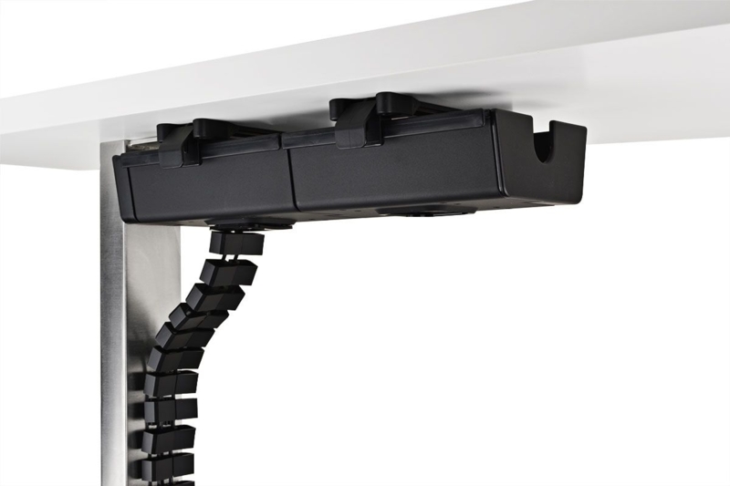 Articulated White Cable Management Spine and Under Desk Tray Set