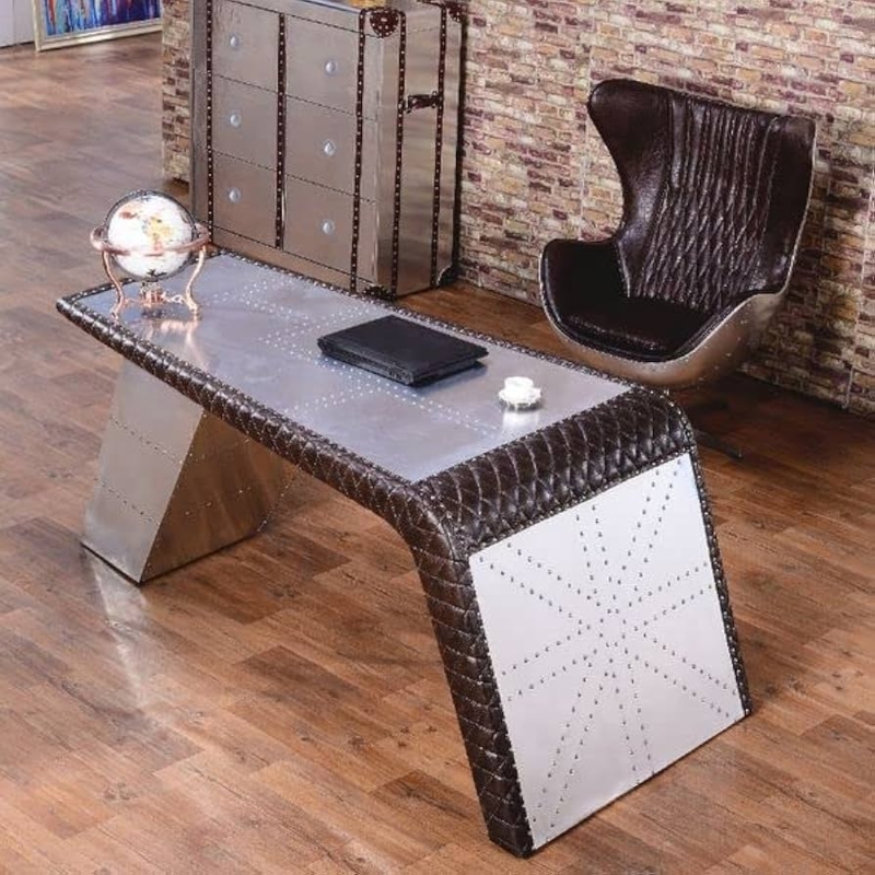 Aviator Executive Desk with Polished Aluminum and Double Pedestal Storage