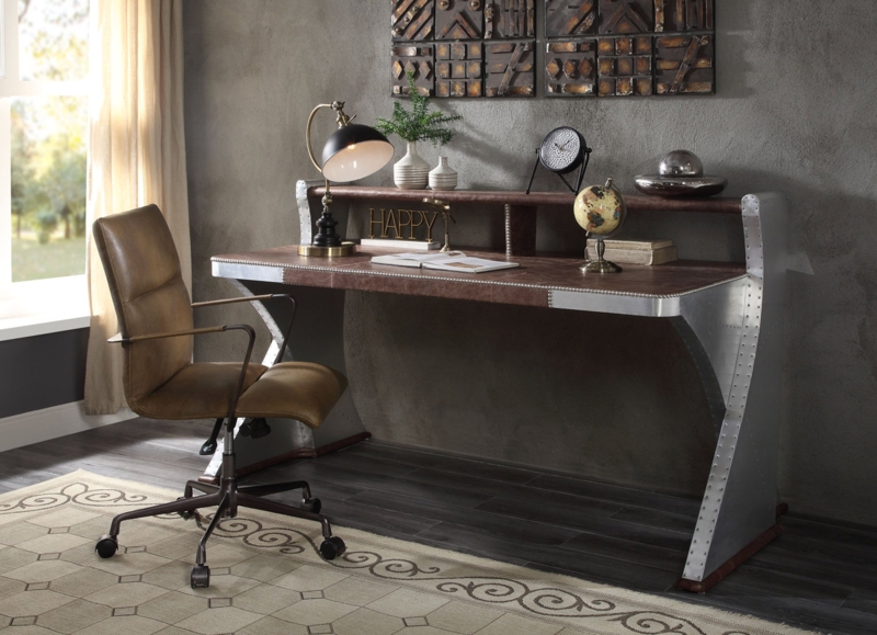 Aviator Writing Desk with Aerodynamic Shape and Riveted Aluminum Panels