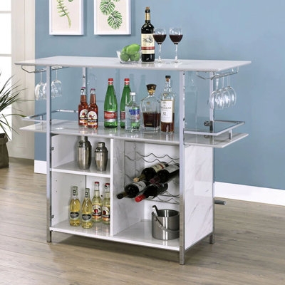 Bar Cart Arched Gold Handle Marble Style Shelves Glam Finish