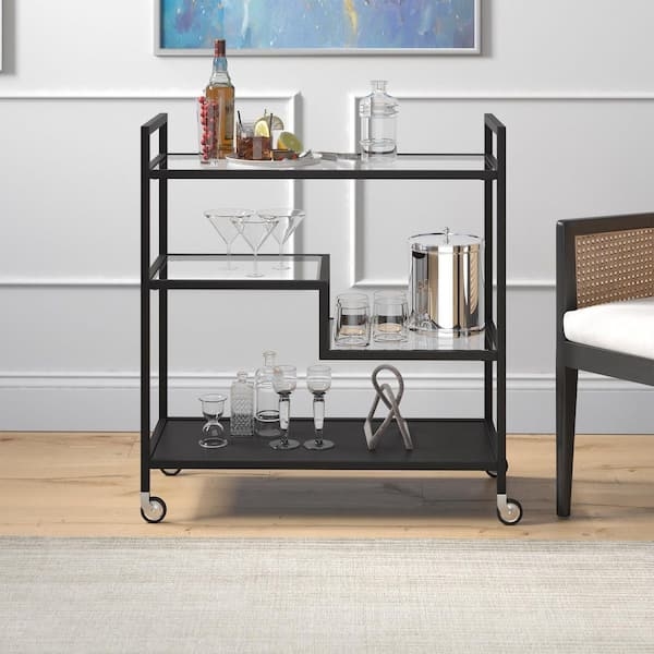 Bar Cart Blackened Bronze Finish Two Tier Glass Top
