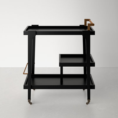 Bar Cart Circular Shelves Three Tier Storage Safety Rails Wood