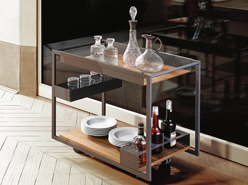Bar Cart Circular Trays Graphite Frame Minimalist Serving Trolley