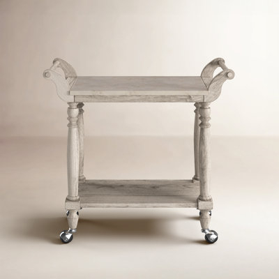 Bar Cart Farmhouse Style with Stone-Like Top and Wood Shelf