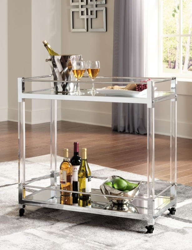 Bar Cart featuring Polished Chrome Frame and Two-Tier Glass Shelves