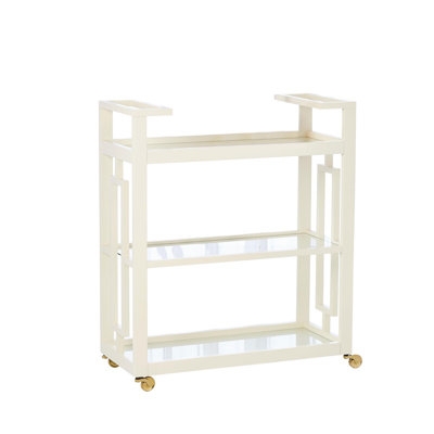 Bar Cart Glass Shelving Open Frame Brushed Gold Finish Two Tier