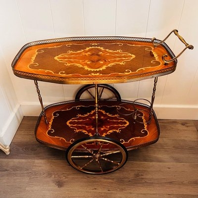 Bar Cart Gold Faux Bamboo Metal Frame Hollywood Regency Styling