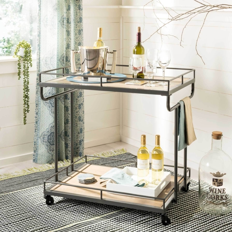 Bar Cart Gunmetal Finish Two Tier Tray Design Industrial Style