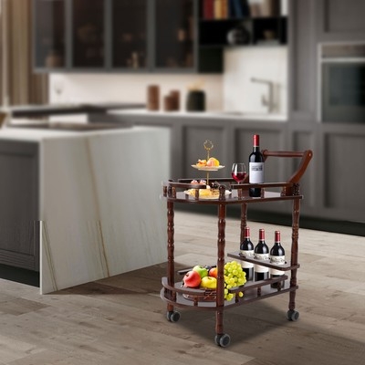 Bar Cart Industrial Metal Frame Integrated Bottle Rack Three Tier Rustic