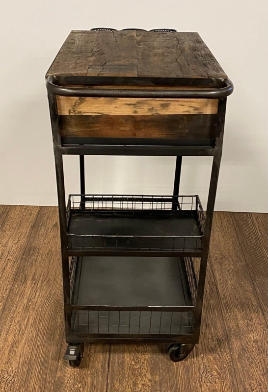 Bar Cart Large Spoke Wheels Rustic Industrial Styling