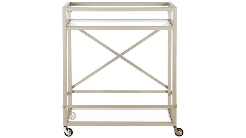 Bar Cart Mirrored Shelves Satin Nickel Finish Gallery Rail