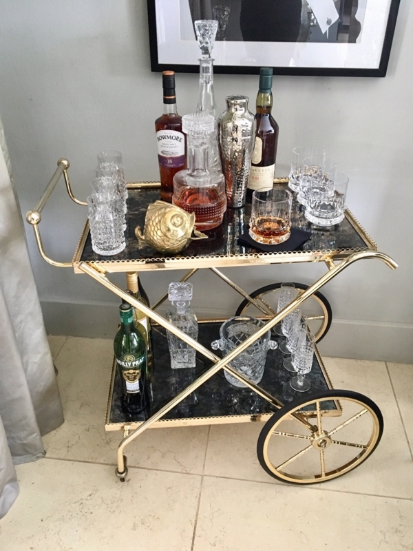 Bar Cart Mirrored Tiers Polished Gold decorative Pinecone Finials