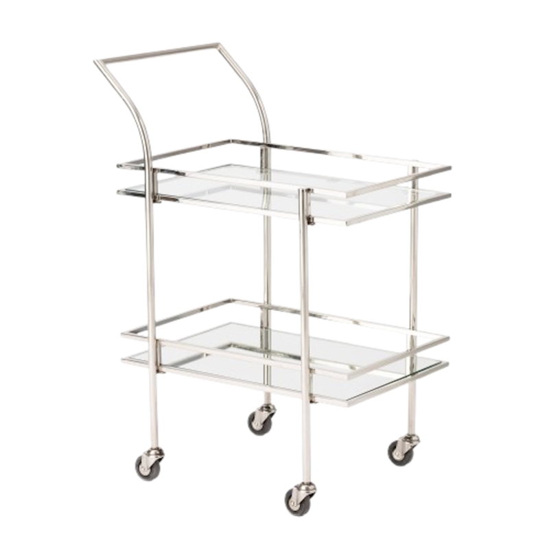 Bar Cart Mirrored Tiers Polished Nickel Frame Glam Style