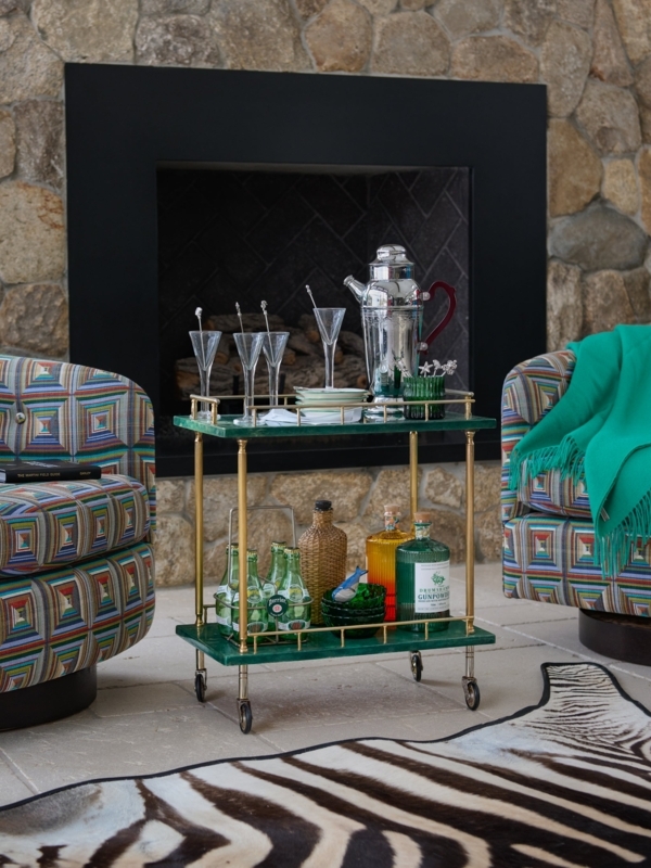 Bar Cart Mottled Green Lacquer Circular Silhouette Vintage Italian