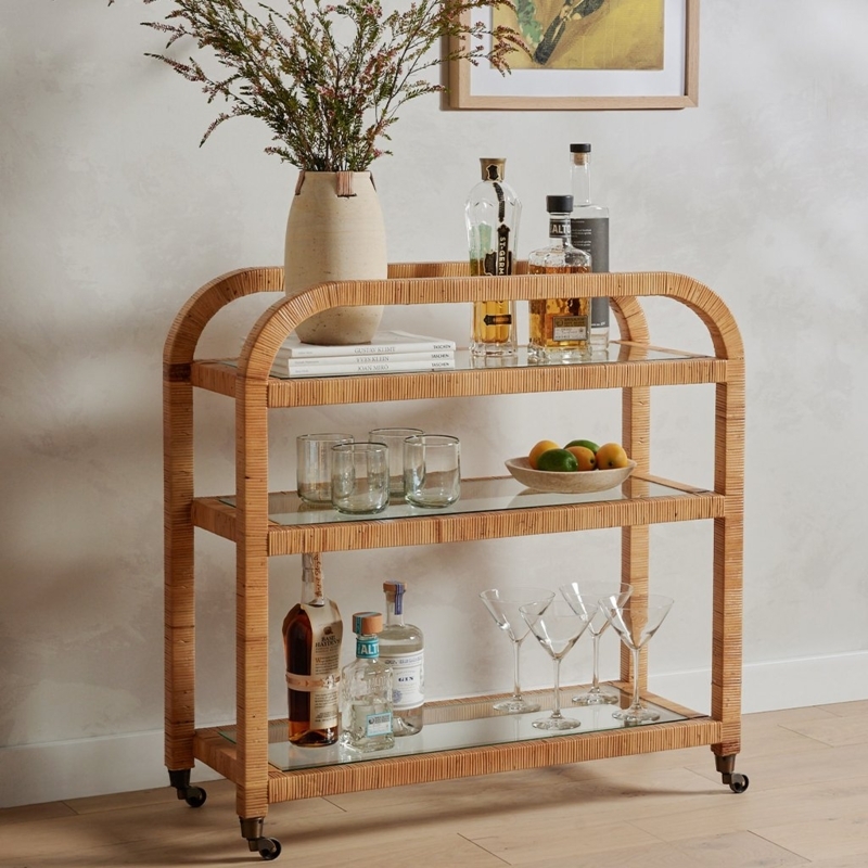 Bar Cart Perforated Mesh Oversized Wheels Industrial Black Metal Frame