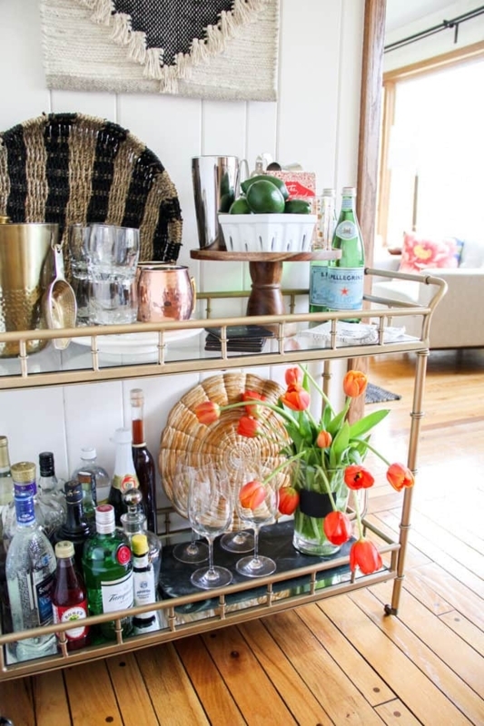 Bar Cart Polished Gold Two Tier Glass Shelves Chic Home Bar Styling