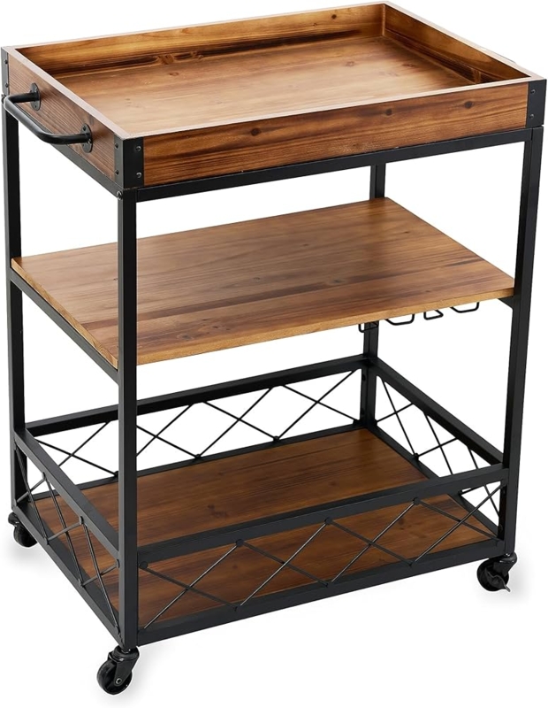 Bar Cart Removable Serving Tray Industrial Metal Frame