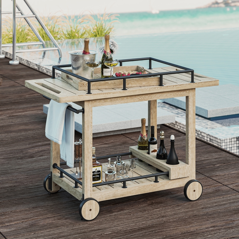 Bar Cart Slotted Bottle Storage Rustic Wooden Outdoor