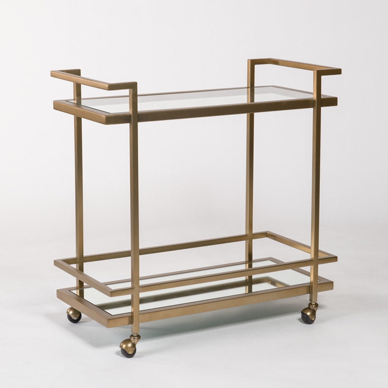 Bar Cart Spoked Wheels Antique Brass Finish Circular Handle