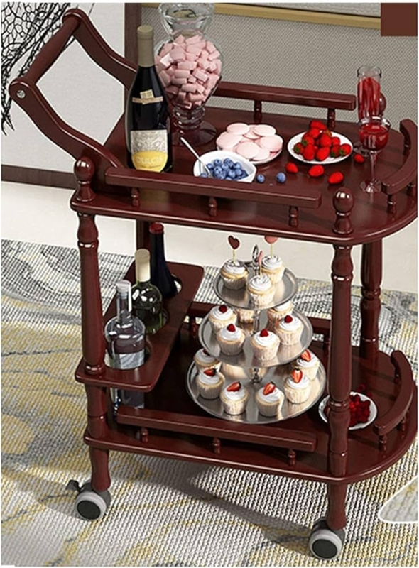 Bar Cart Three Tier Dark Wood Protective Railings Traditional Utility