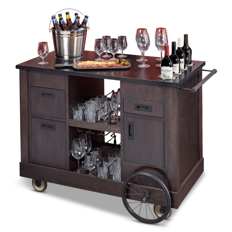 Bar Cart Weathered Planks Gallery Rail Industrial Rustic