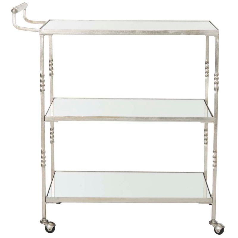 Bar Cart with Mirrored Shelves and Polished Finish on Casters