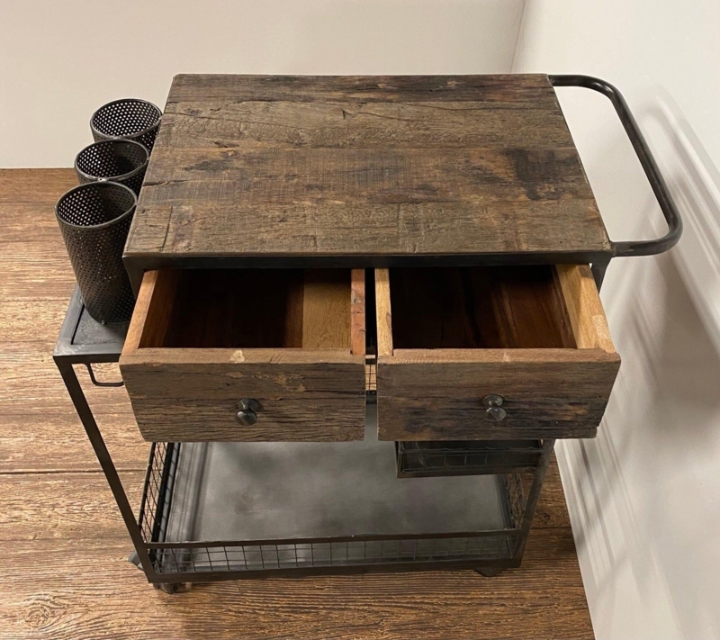 Bar Cart X-Brace Frame Industrial Rustic Wood Metal